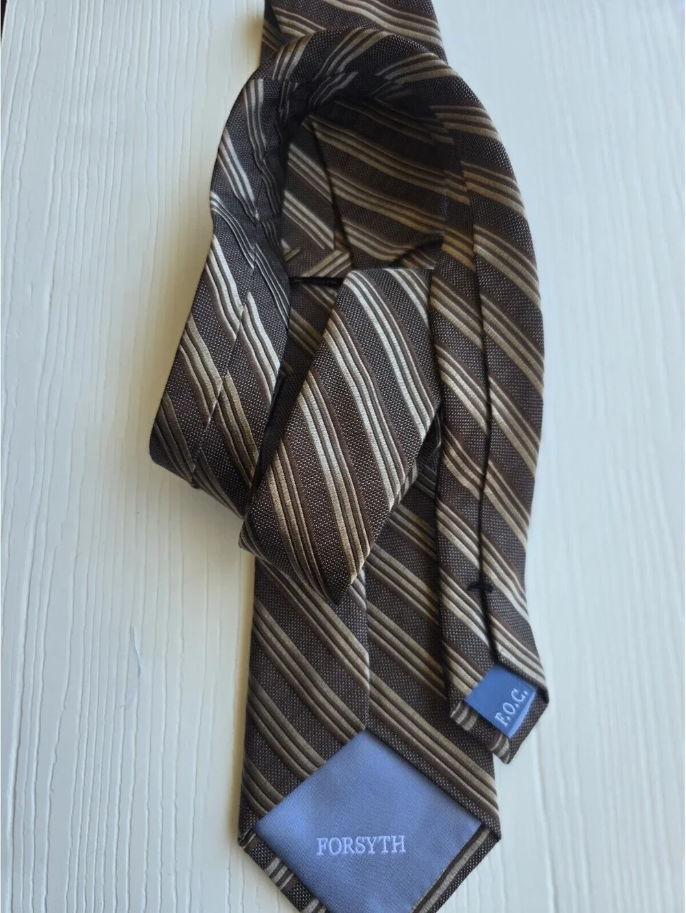 Forsyth F.O.G. Brown Striped Silk Necktie Classic Men's Tie